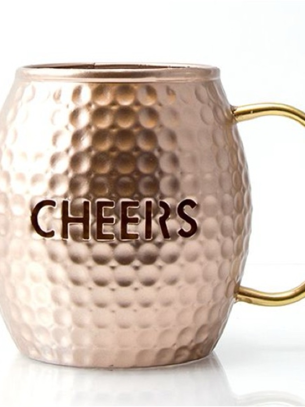 Pink Zebra 'Cheers' Hammered Copper-Tone Mug with Gold Handle